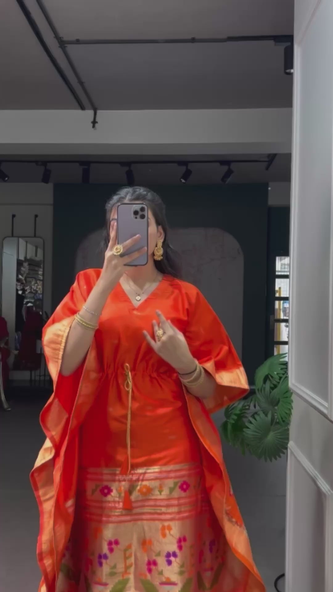 Orange Paithani Zari Weaving Kaftan