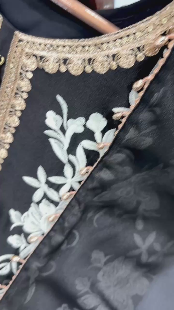 Black Designer Georgette Palazzo Suit