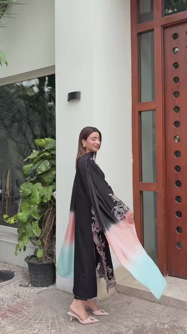 Black Embroidered Kaftan Suit