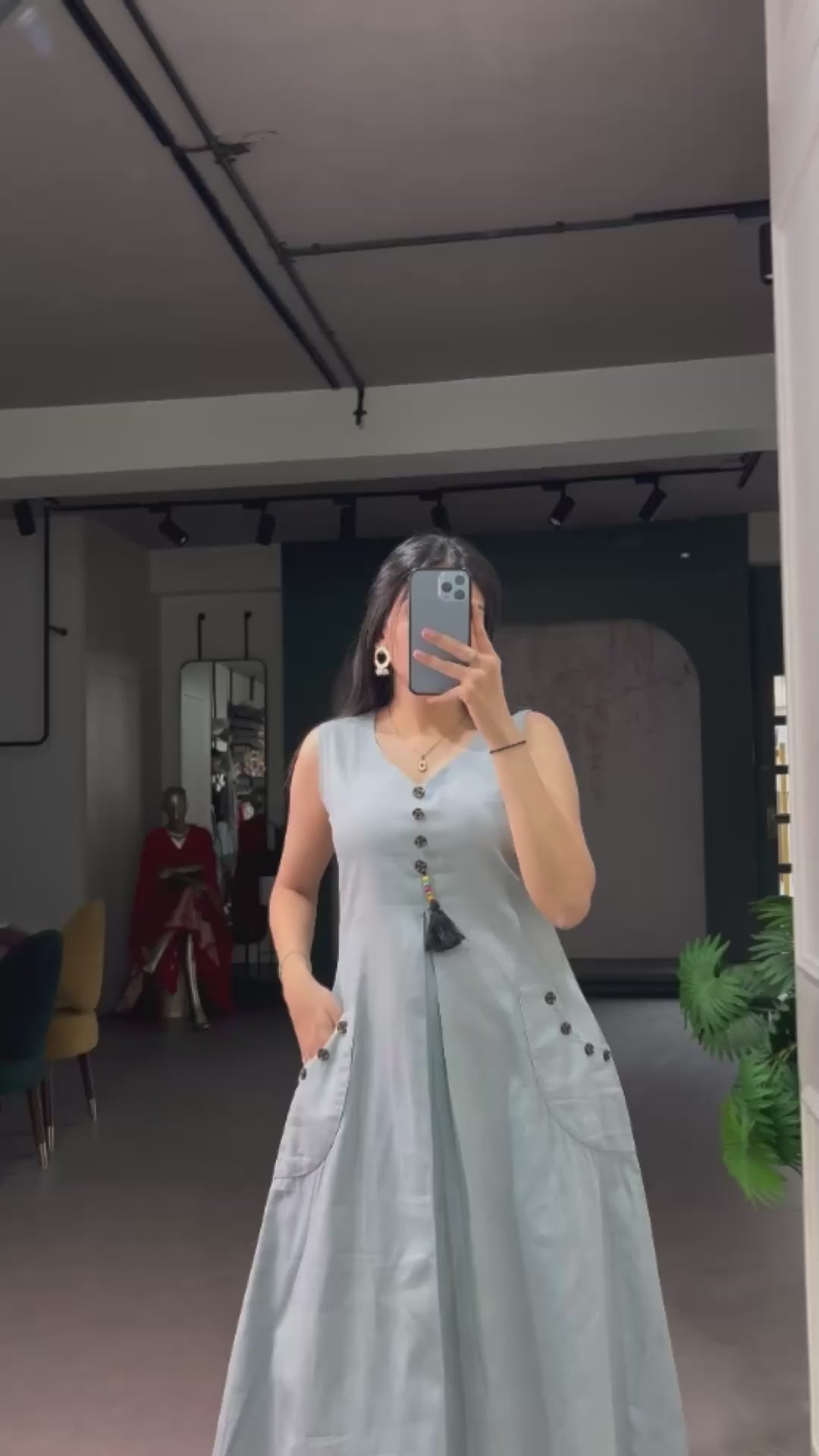 Gray Khadi Cotton A-Line Dress