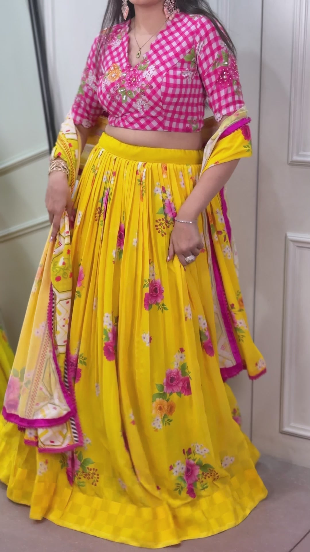 Yellow Floral Georgette Lehenga Choli