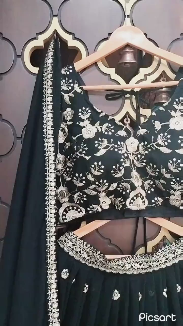 Clothsvilla Black Lehenga Choli Set for Girls and Women