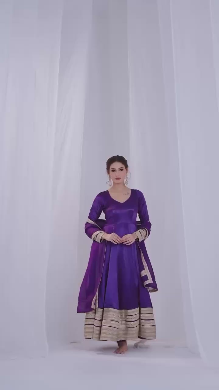Violet Heavy Silk Embroidered Gown