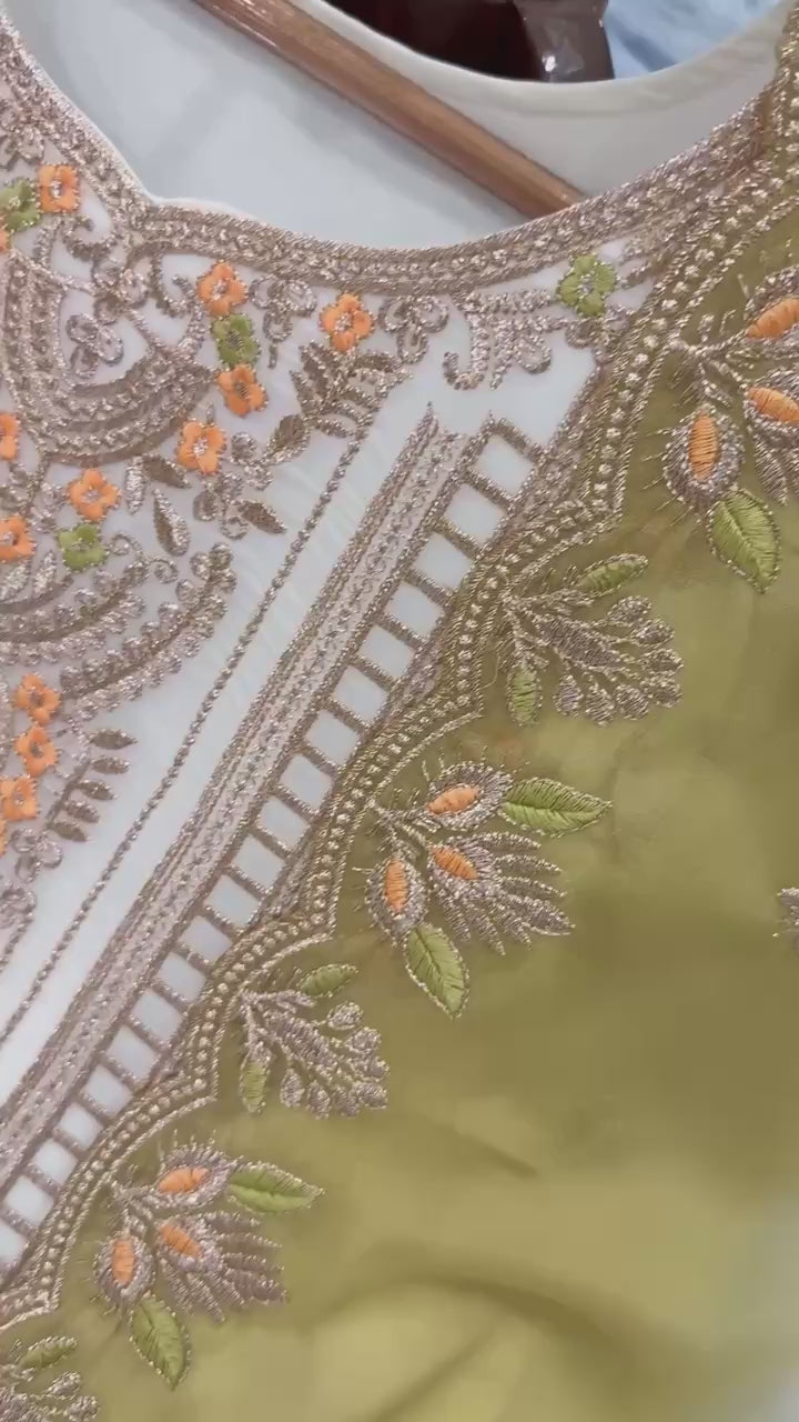 Lime Embroidered Kurta Palazzo Set