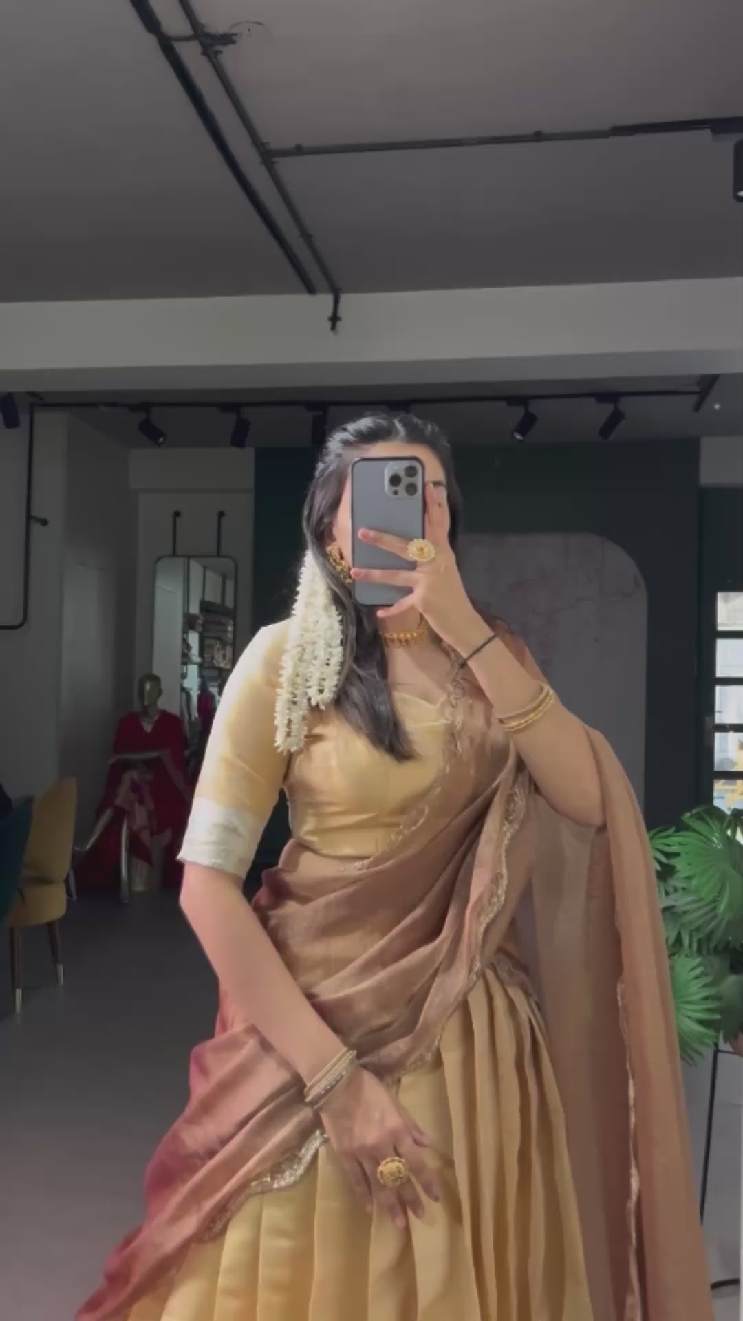 Cream Kanchipuram Zari Lehenga Choli