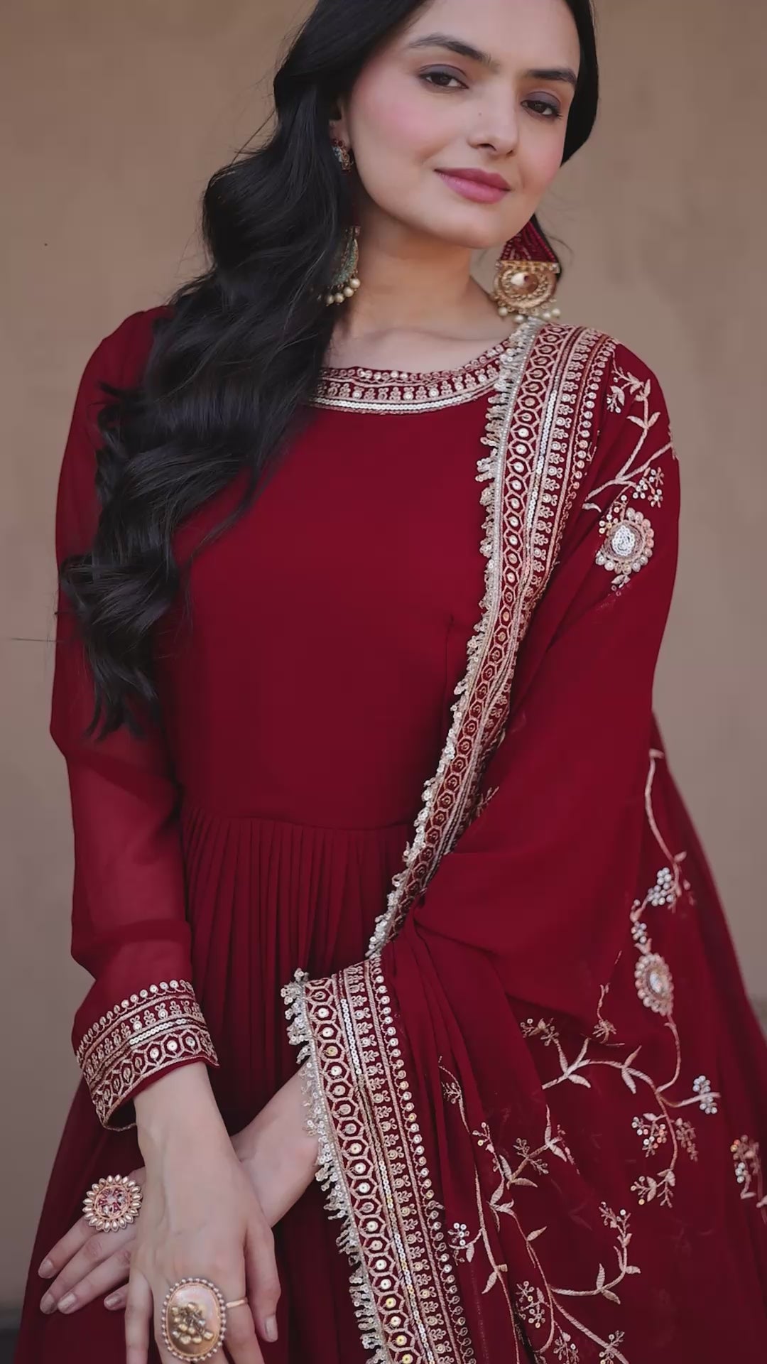 Maroon Designer Zari Sequins Gown
