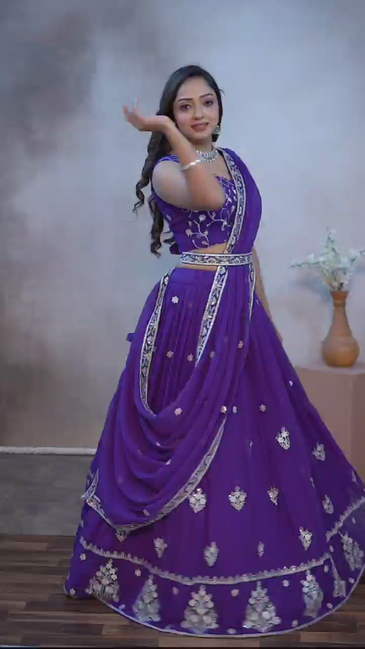 Purple Georgette Embroidered Lehenga