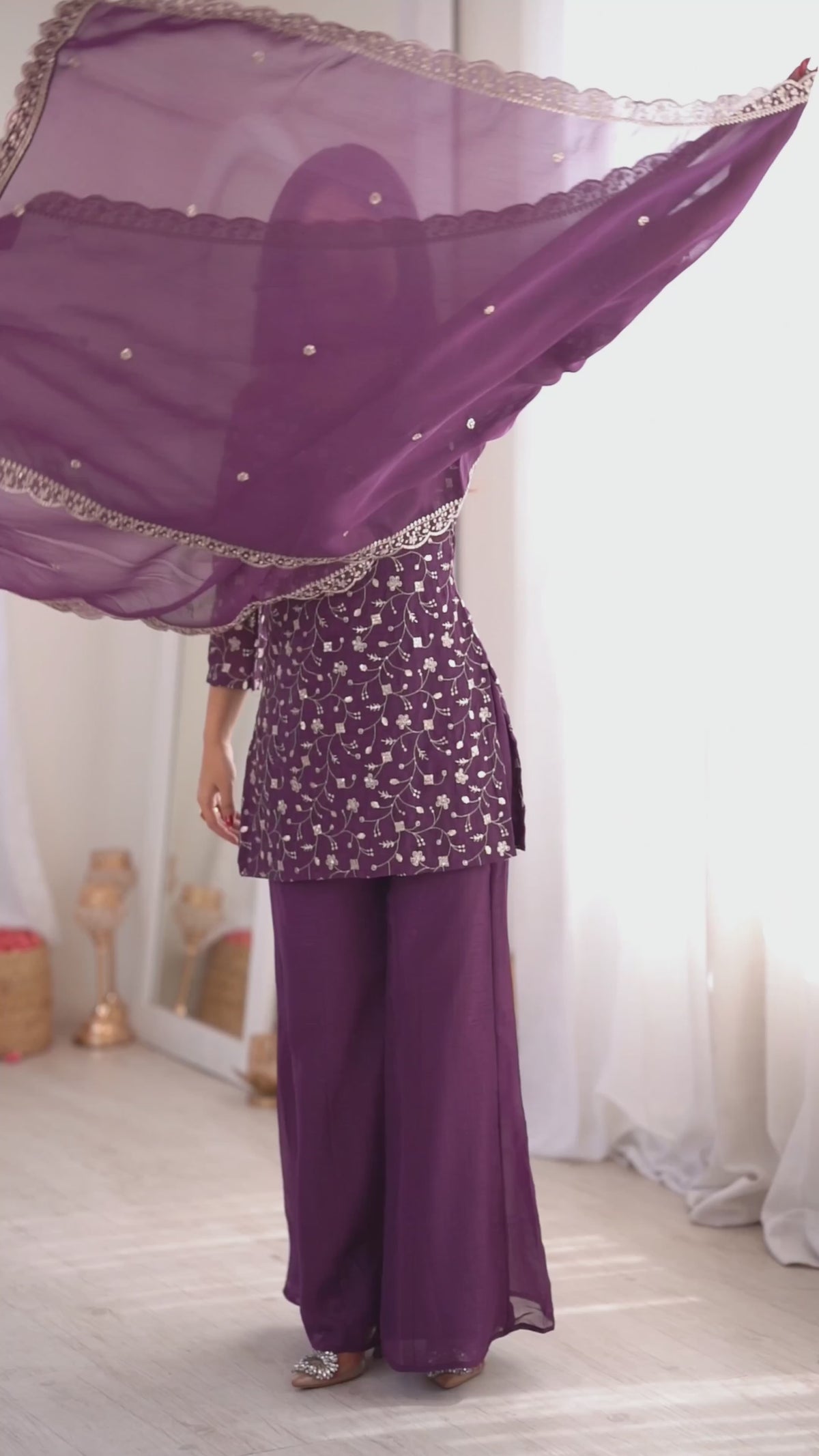 Purple Embroidered Kurta Set
