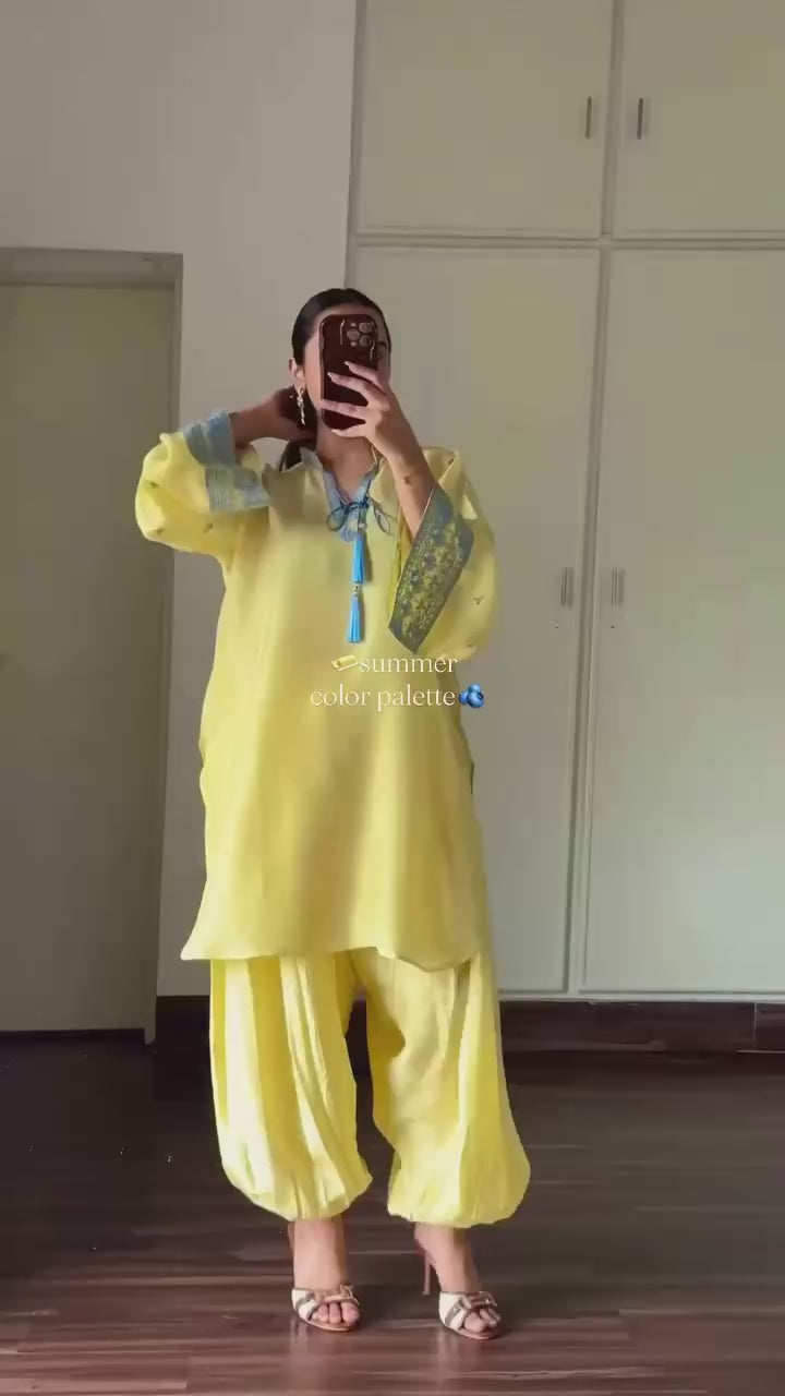 Yellow Natural Crepe Silk Suit Set
