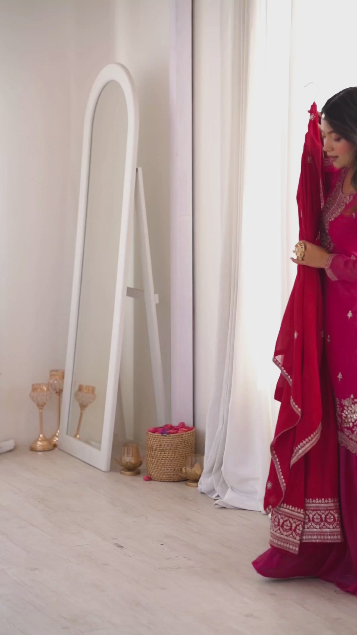 Red Vichitra Silk Kali Anarkali Gown