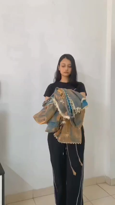 Sea Green Fandy Top Sharara Set