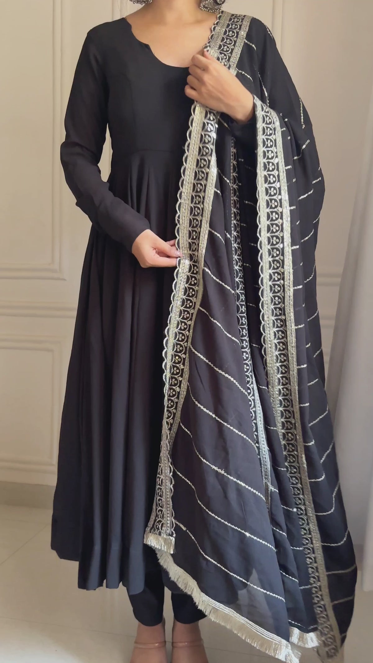 Black Designer Neck Sequence Work Georgette Anarkali Suit with Dupatta