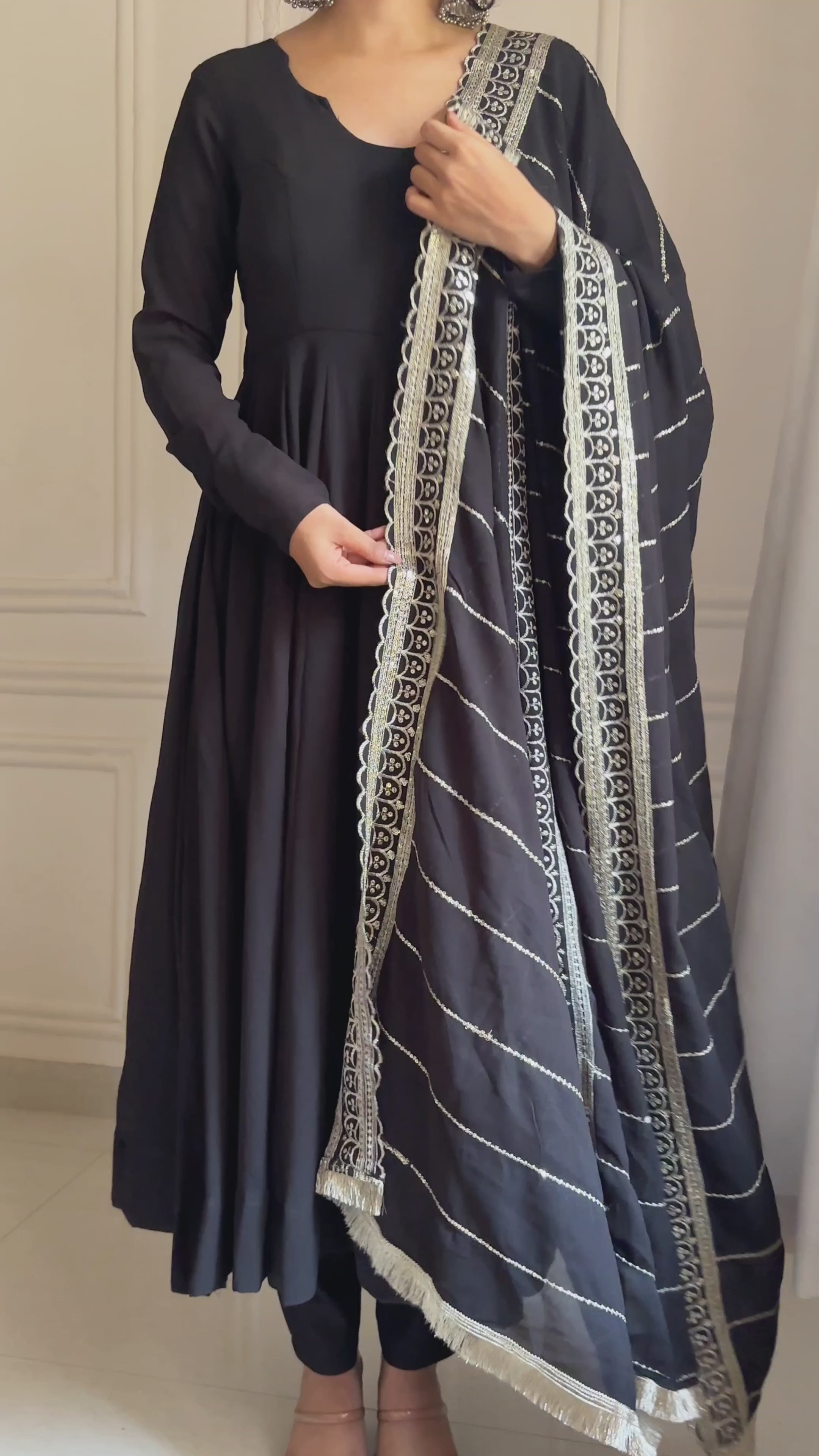 Black Designer Neck Sequence Work Georgette Anarkali Suit with Dupatta