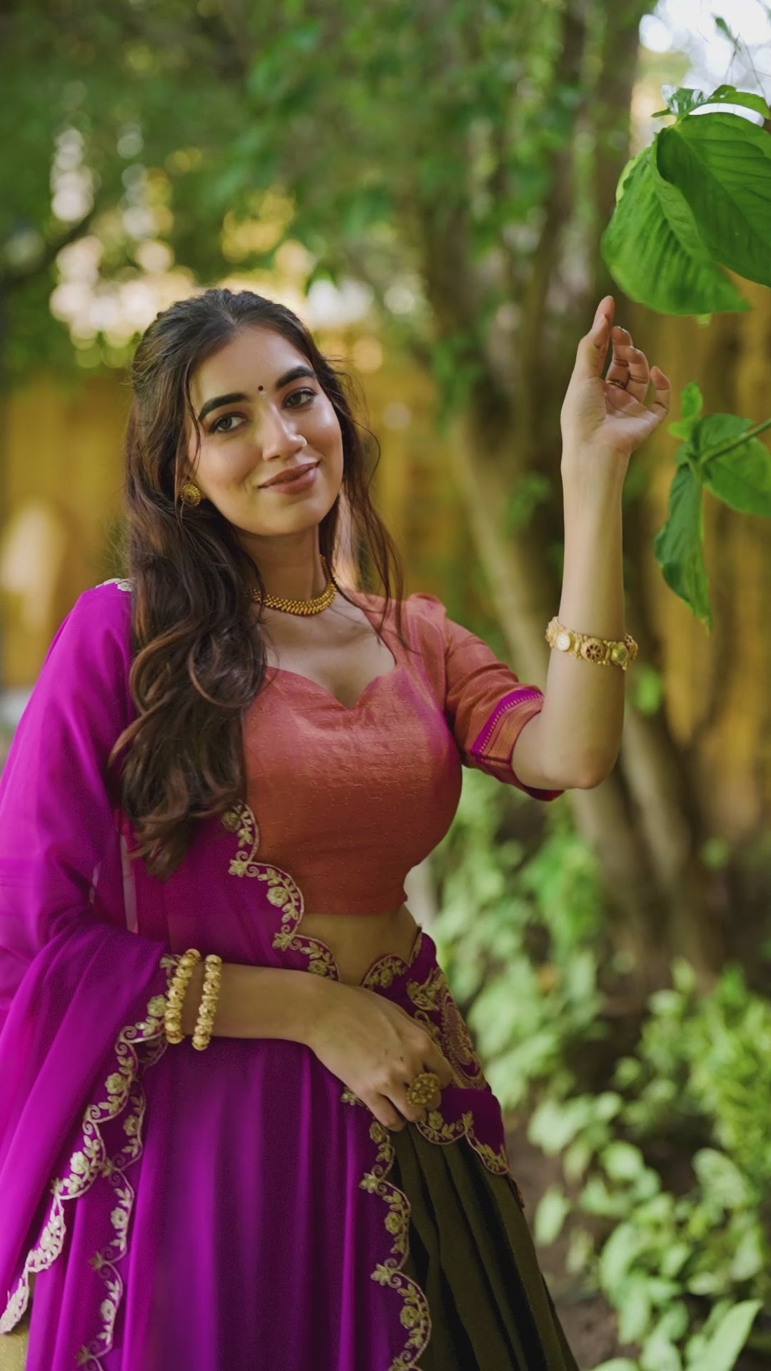 Mehendi Kanchipuram Zari Weaving Lehenga with Pink Embroidered Georgette Dupatta