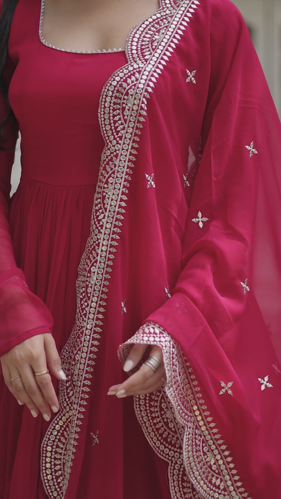 Party Wear Dark Pink Color Plain Long Gown With Dupatta
