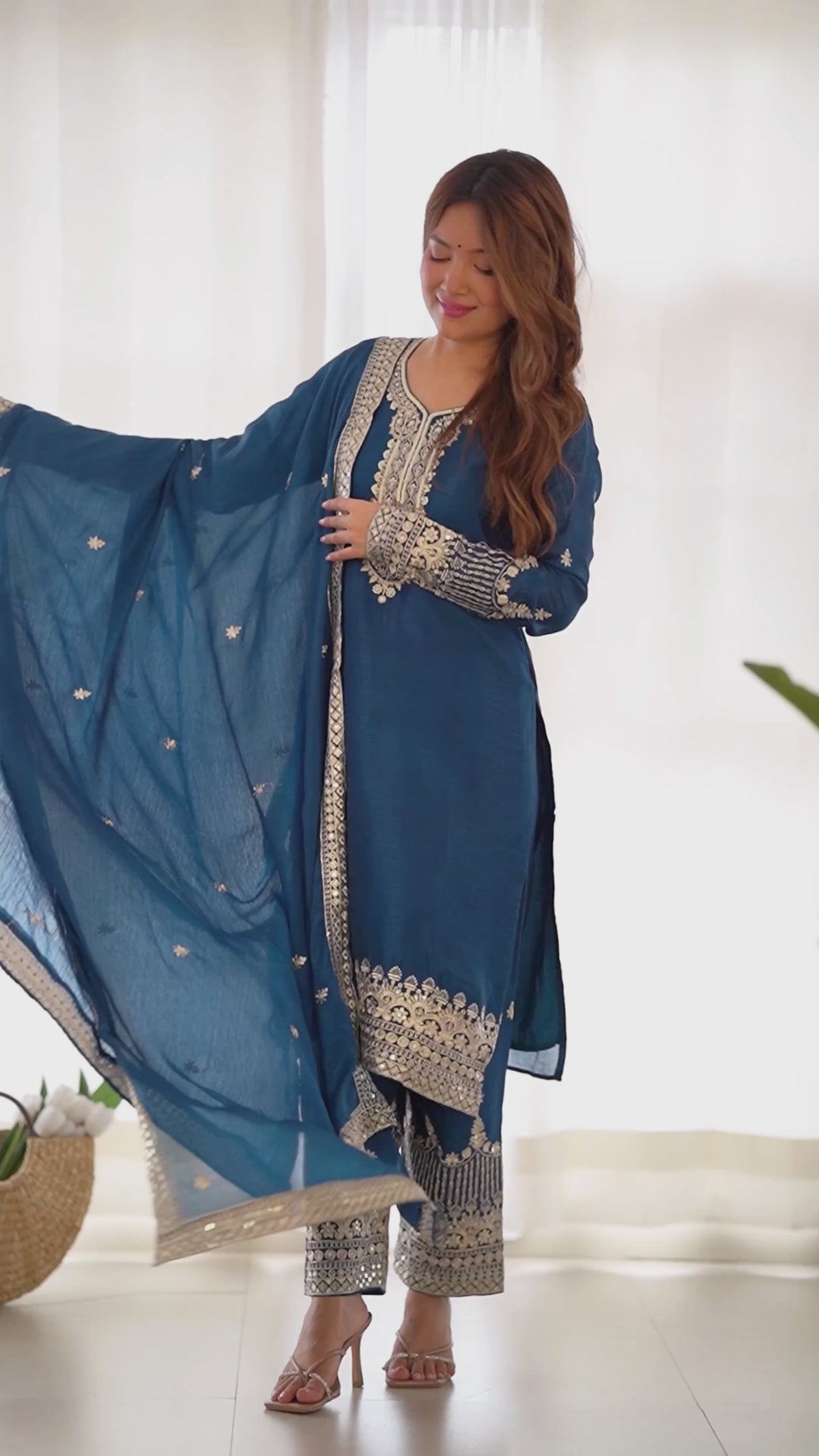 Blue Silk Embroidered Kurta Pant Set
