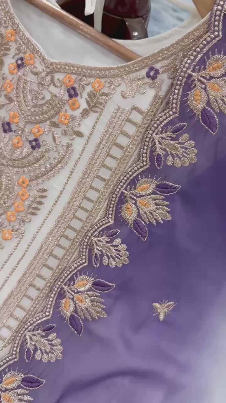 Purple Heavy Embroidered Palazzo Suit Set