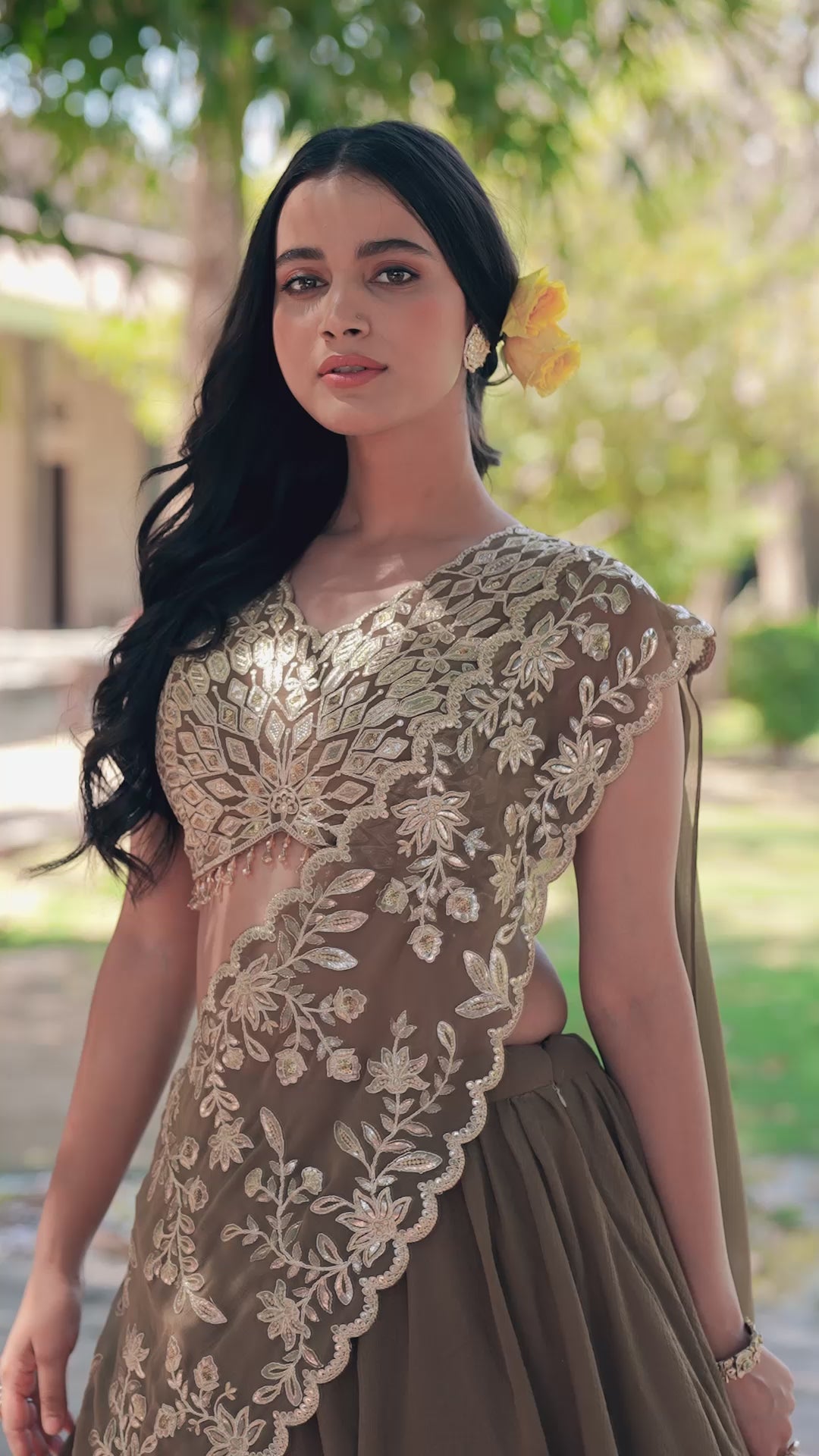 Coffee Marble Sequins Lehenga