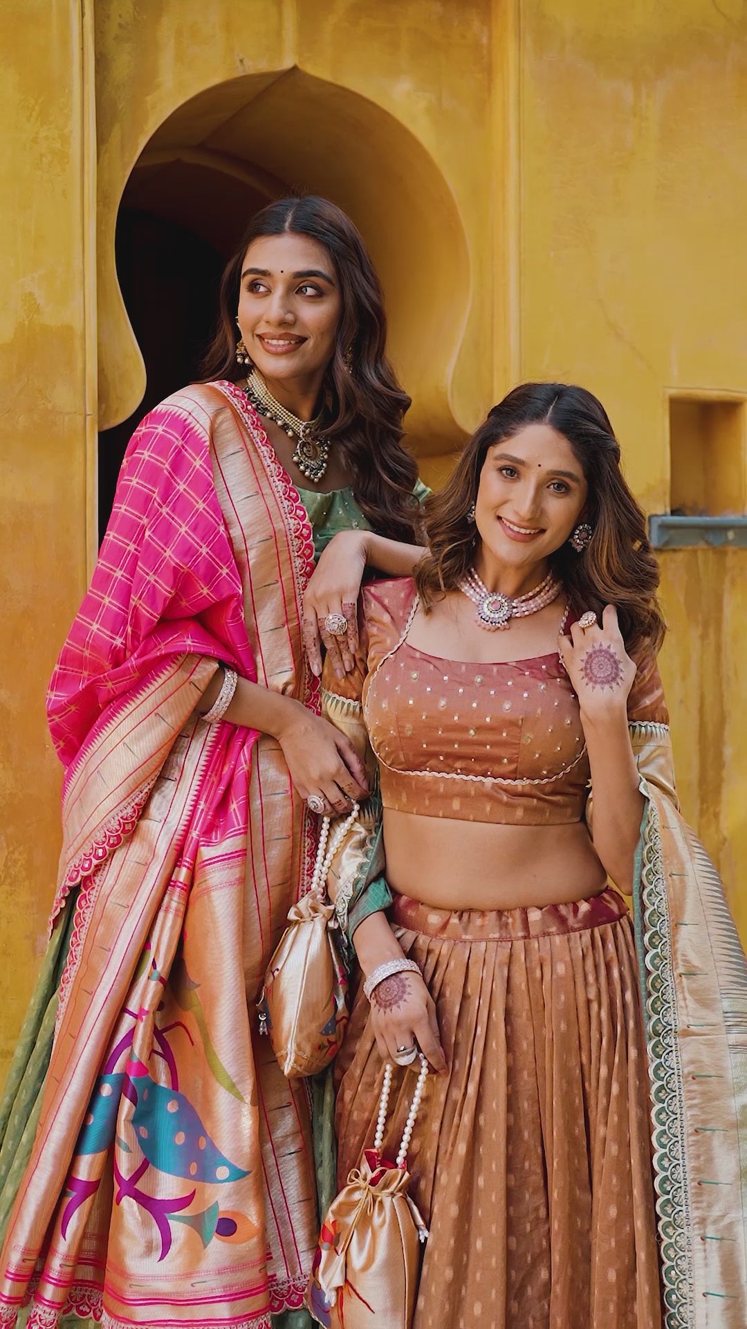 Cream Simmer Lehenga with Paithani Dupatta & Batwa