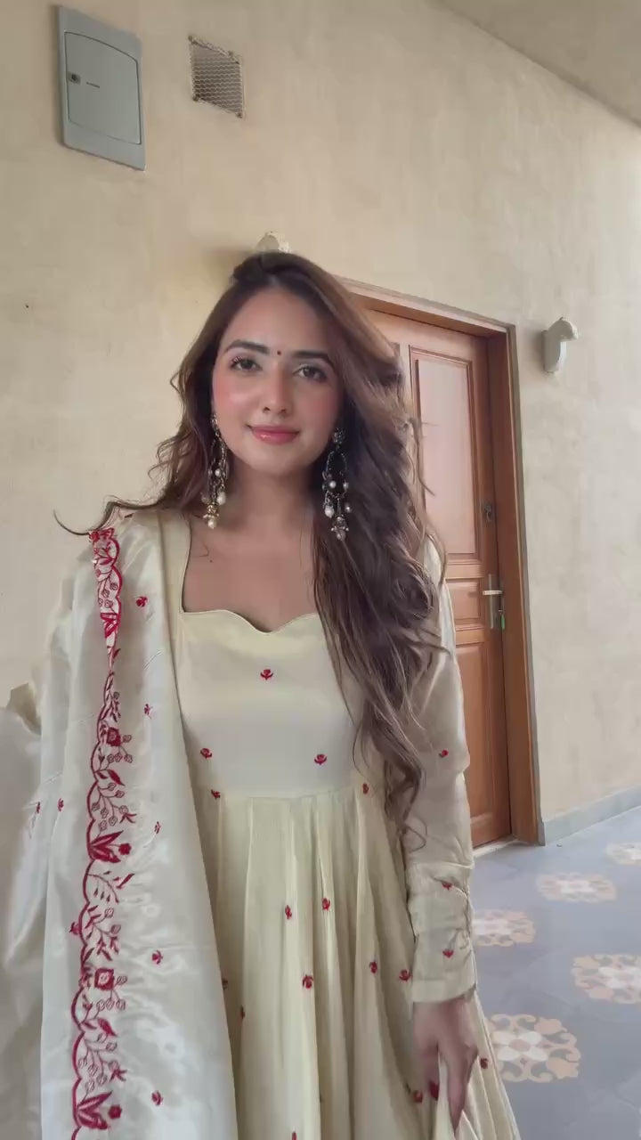 White Silk Festive Gown Sharara Set