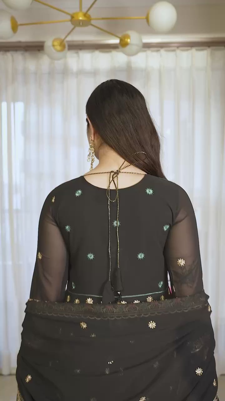 Black Embroidered Sequins Heavy Zari Work Suit Set