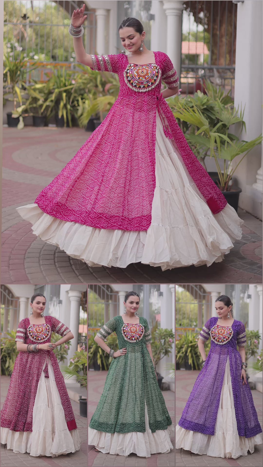 Bandhani Kurti with Kora Cotton Frill Lehenga Set