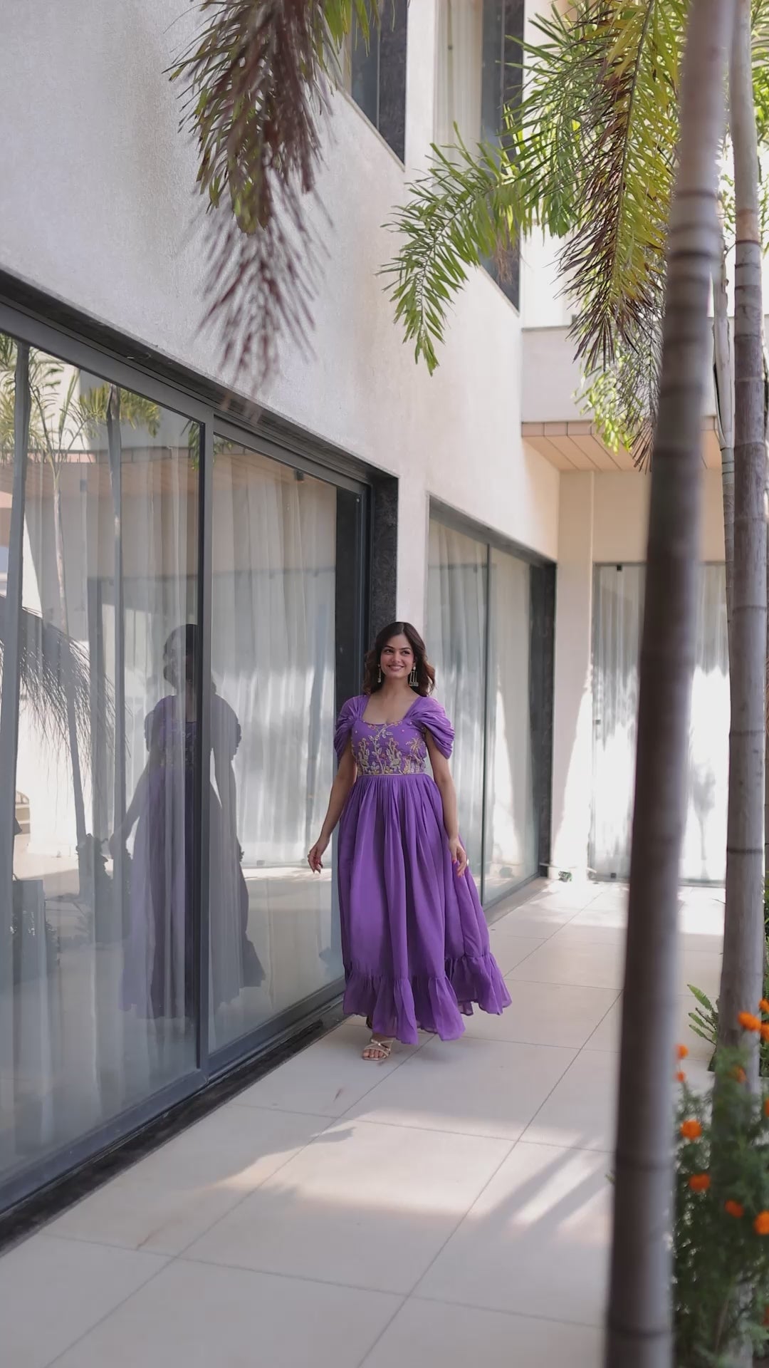 Lavender Chanderi Gown with Cap Sleeves