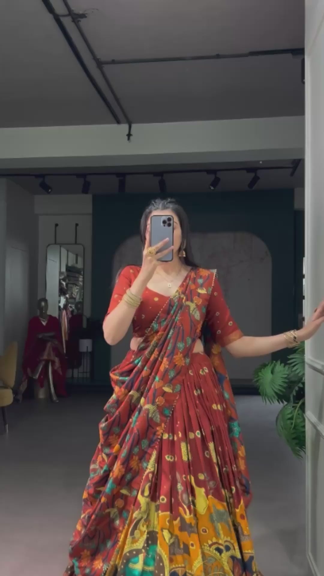 Firozi Kalamkari Print Lehenga Choli