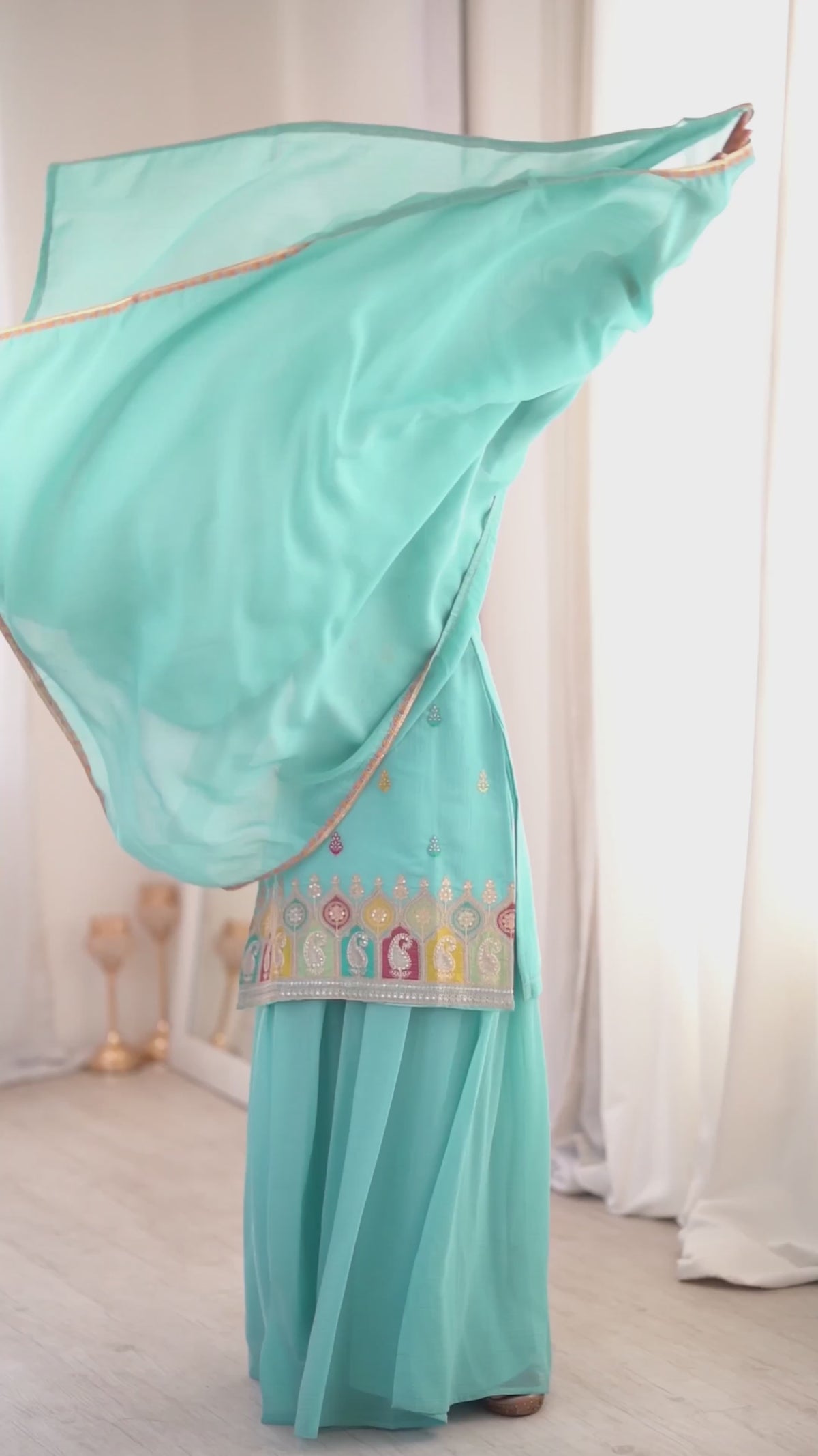 Sky Blue Crunchy Silk Sharara suit