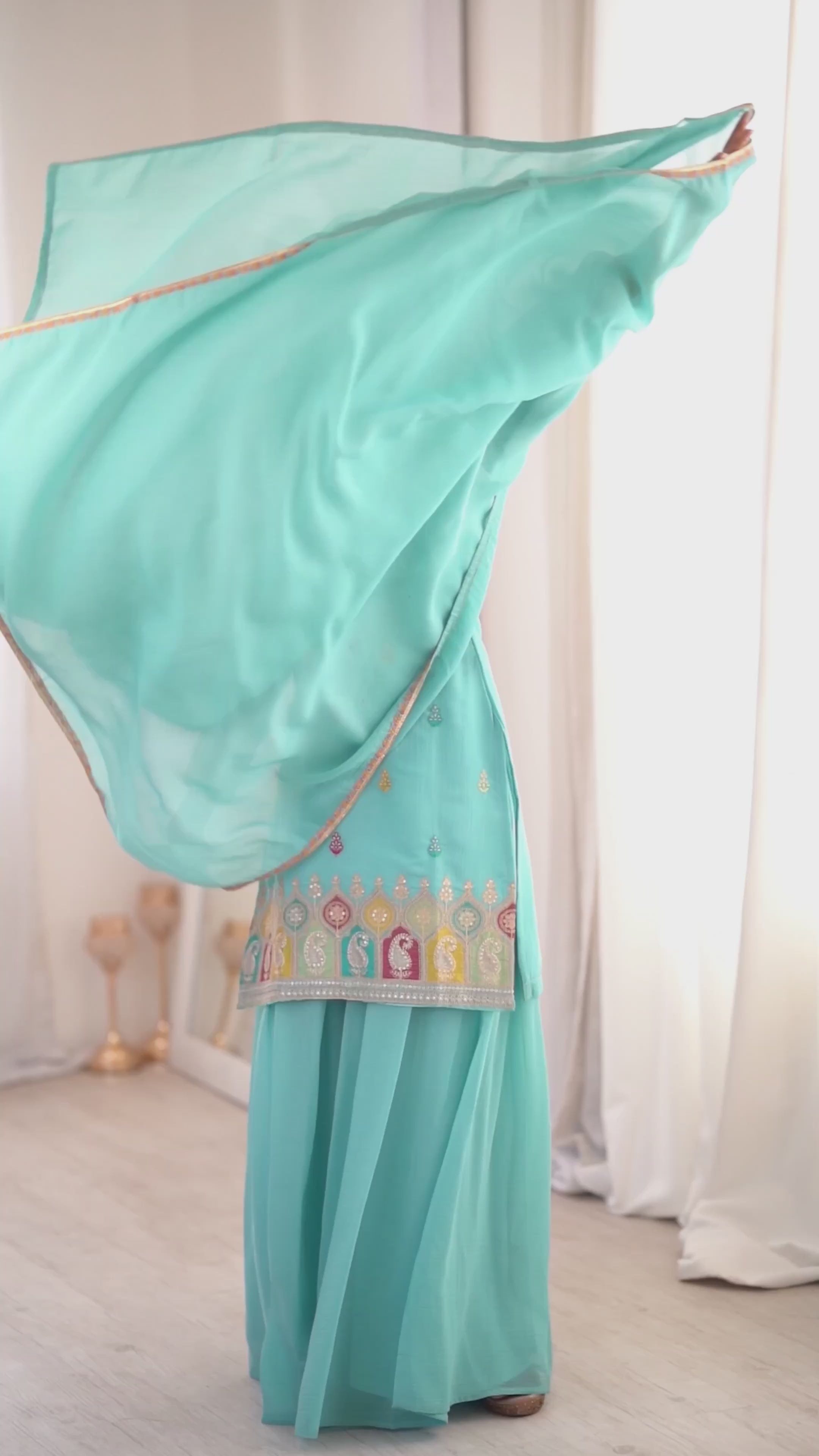 Sky Blue Crunchy Silk Sharara suit