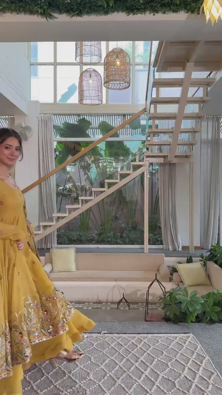 Yellow Embroidered Gown Sharara Set