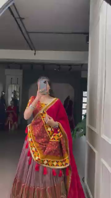 Onion Silk Lehenga Set with Foil Print