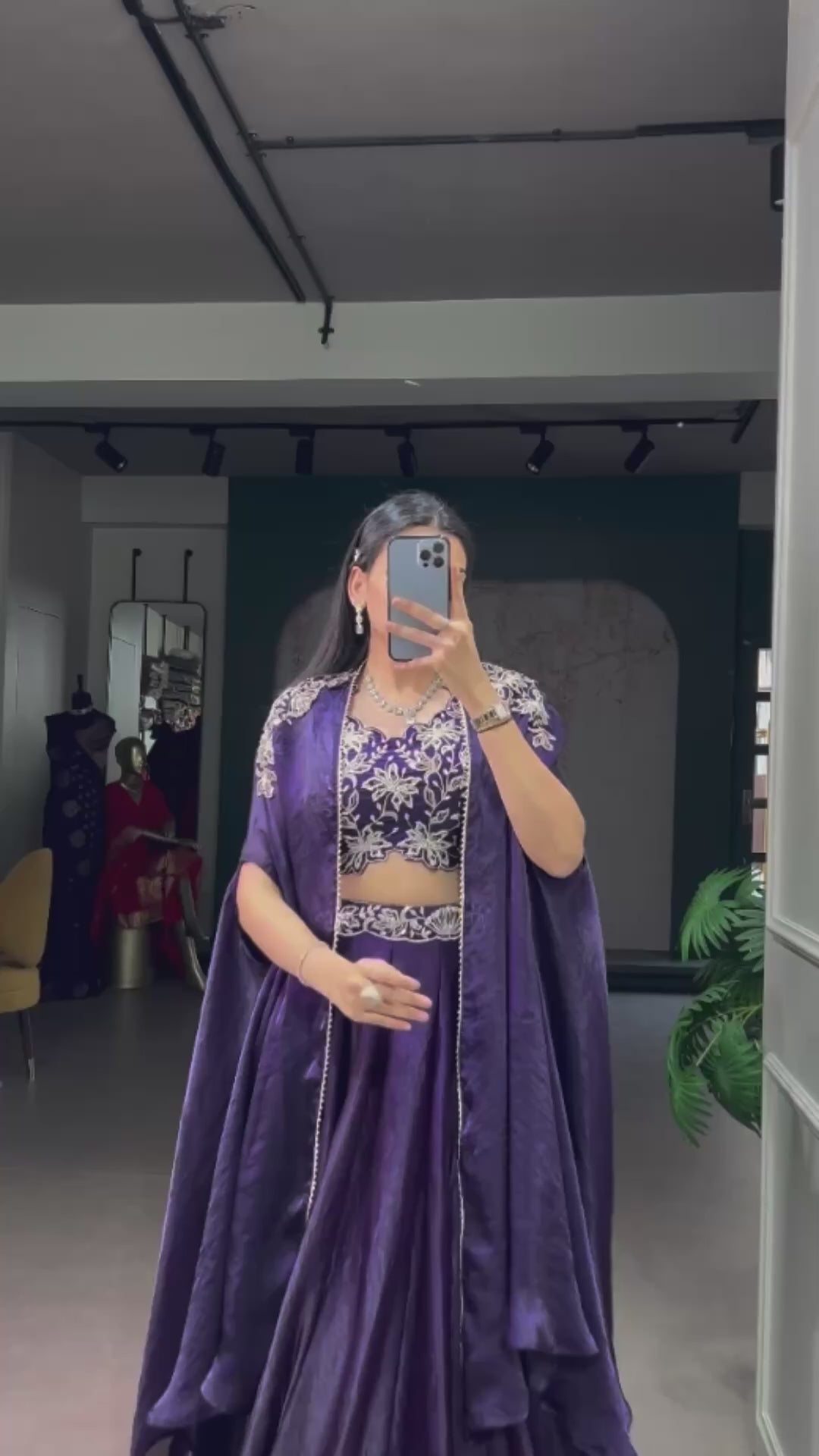 Purple Silk Lehenga with Blouse & Shrug