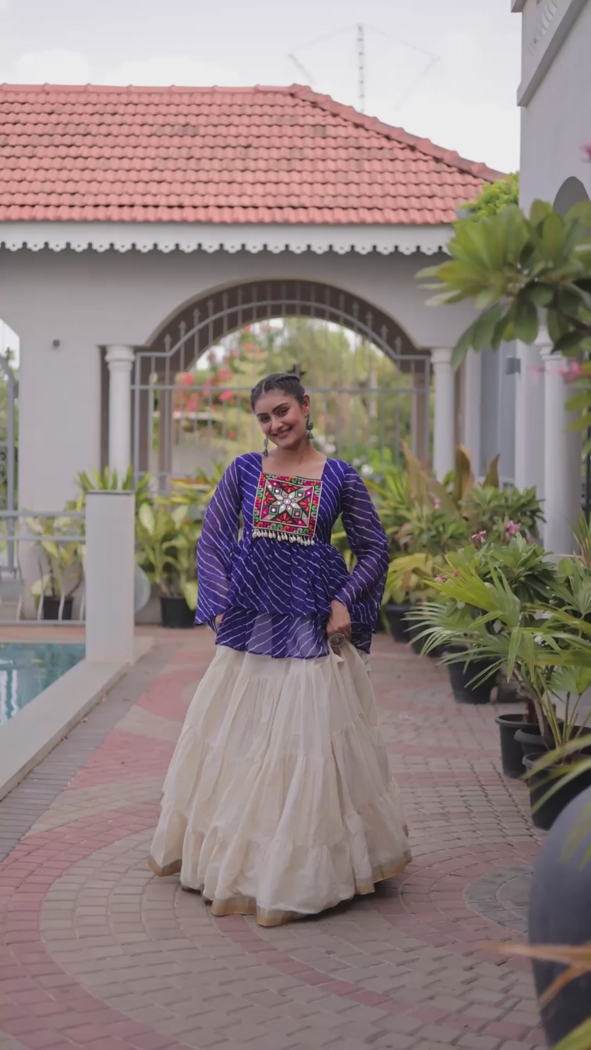 Cotton Lehenga Set with Laheriya Print Top
