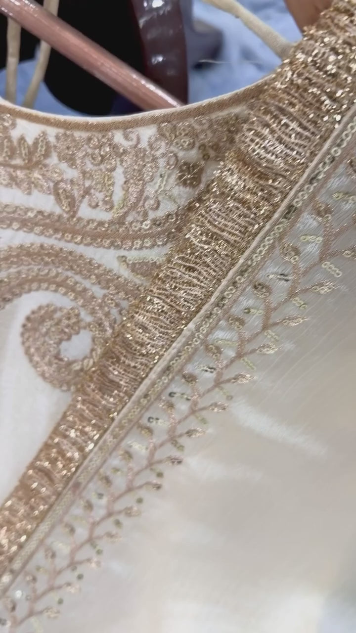 Off White Embroidered Palazzo Suit Set