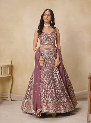 Purple Georgette Embroidered Lehenga Choli