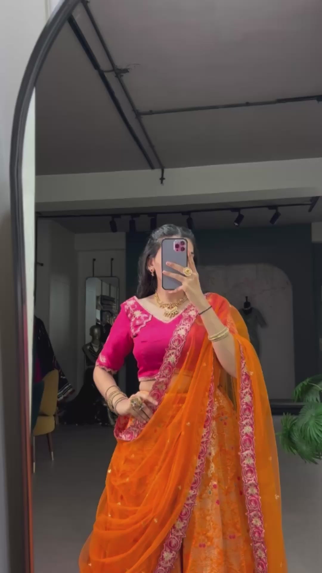 Orange Silk Lehenga Choli with Zari Work