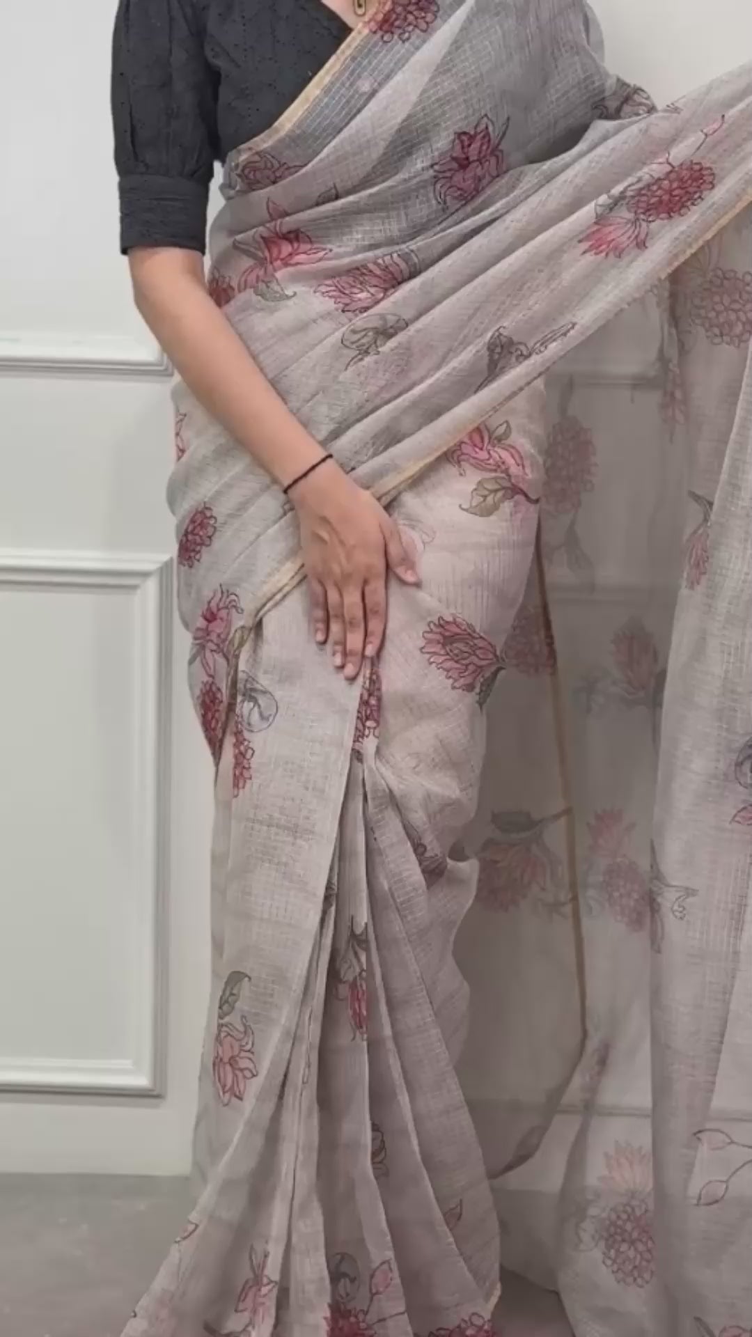 Floral Print Kota Doria Saree