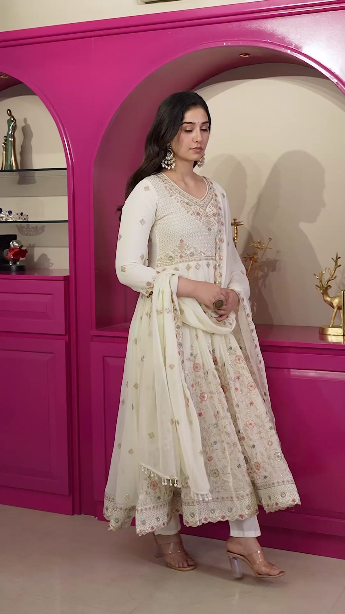 White Sequins & Embroidered gown set