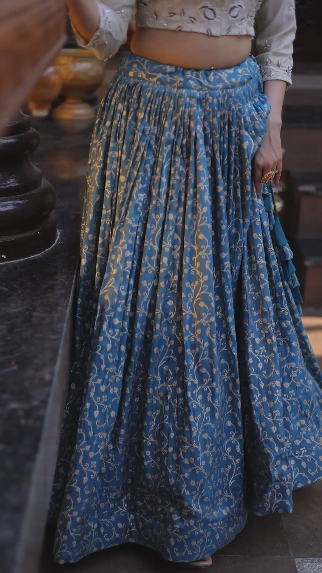 Blue Ready-to-Wear Jacquard Lehenga