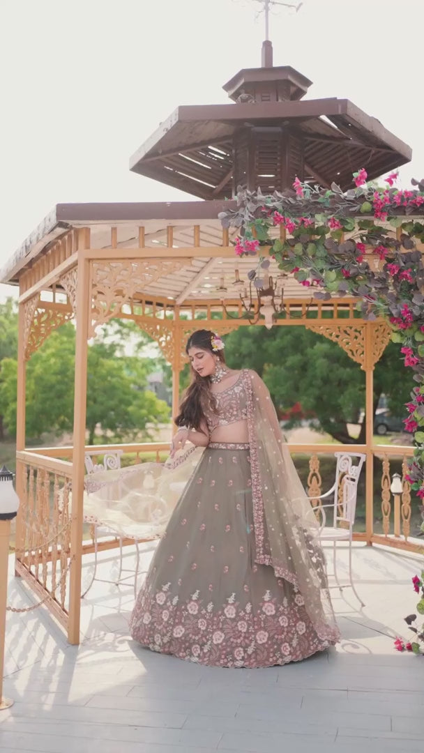 Olive Green Designer Embroidery Lehenga Choli