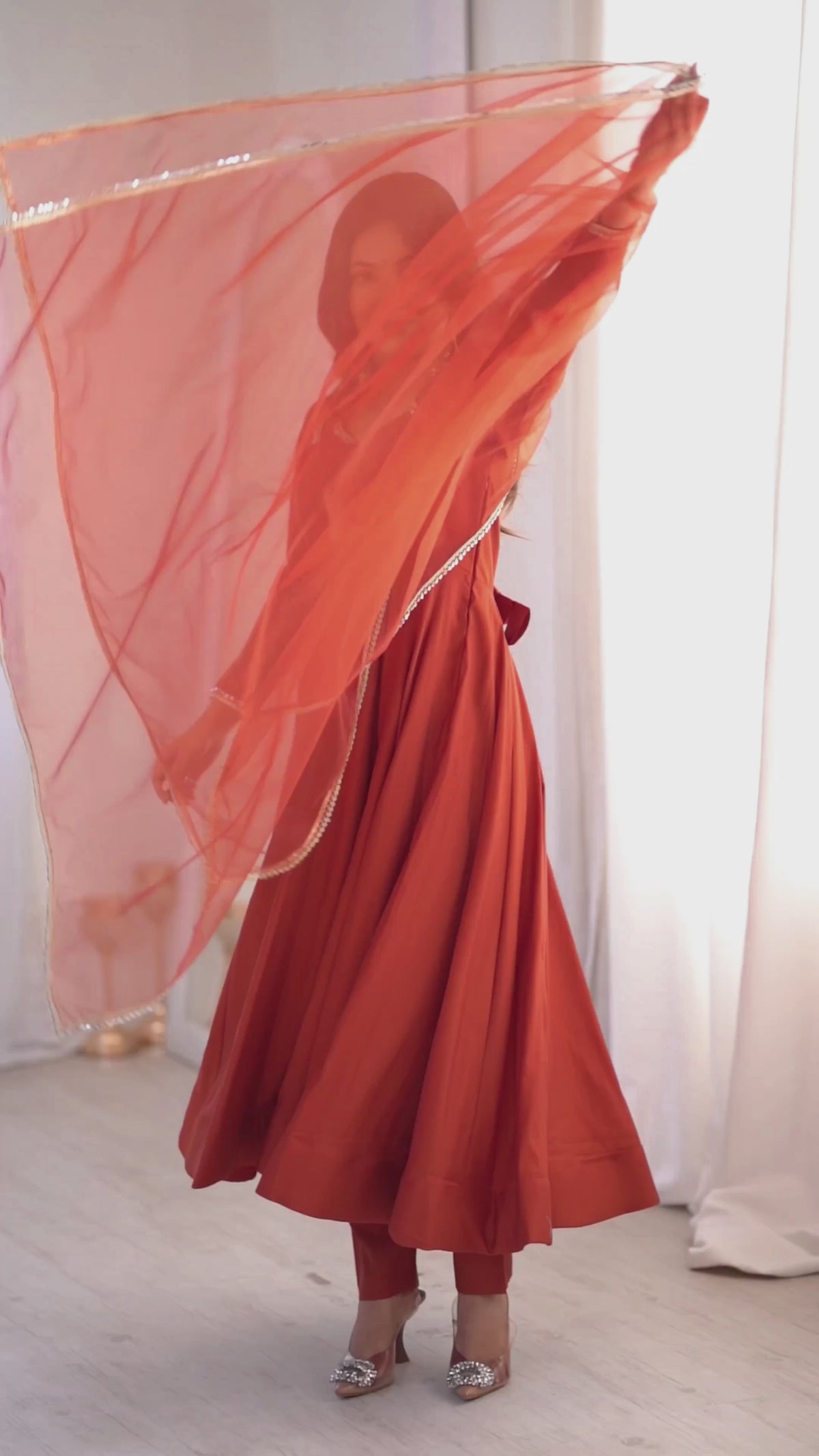 Rust Silk Chanderi Anarkali Gown