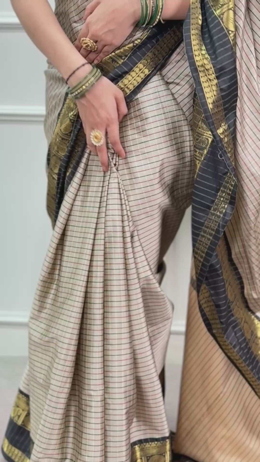 Gray Silk Checks Border Saree