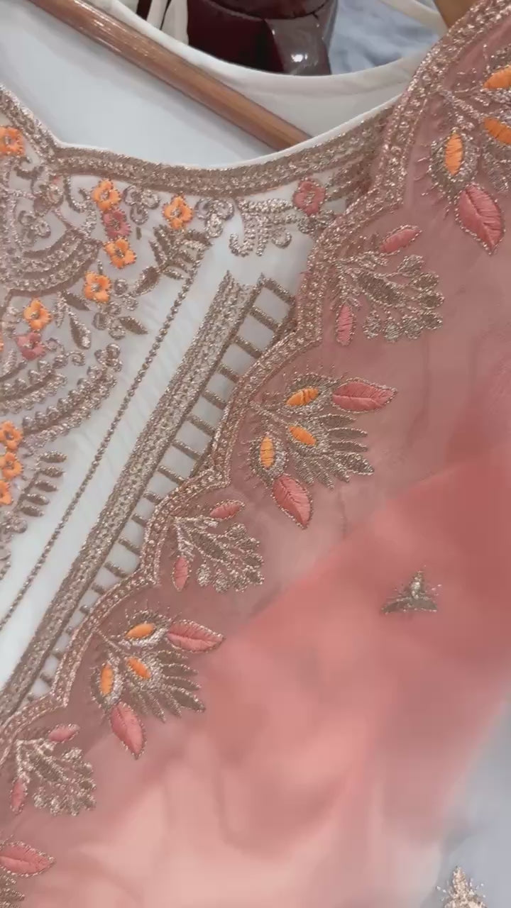 Peach Heavy Embroidered Palazzo Suit Set