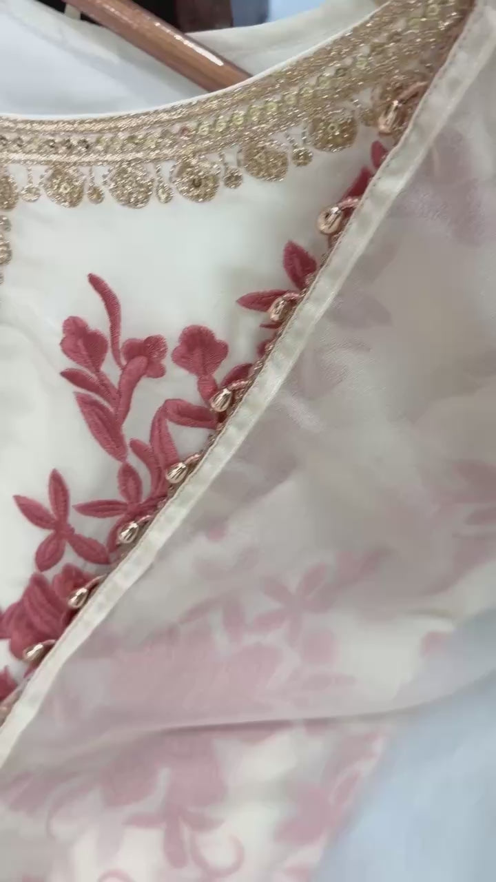White Designer Georgette Palazzo Suit