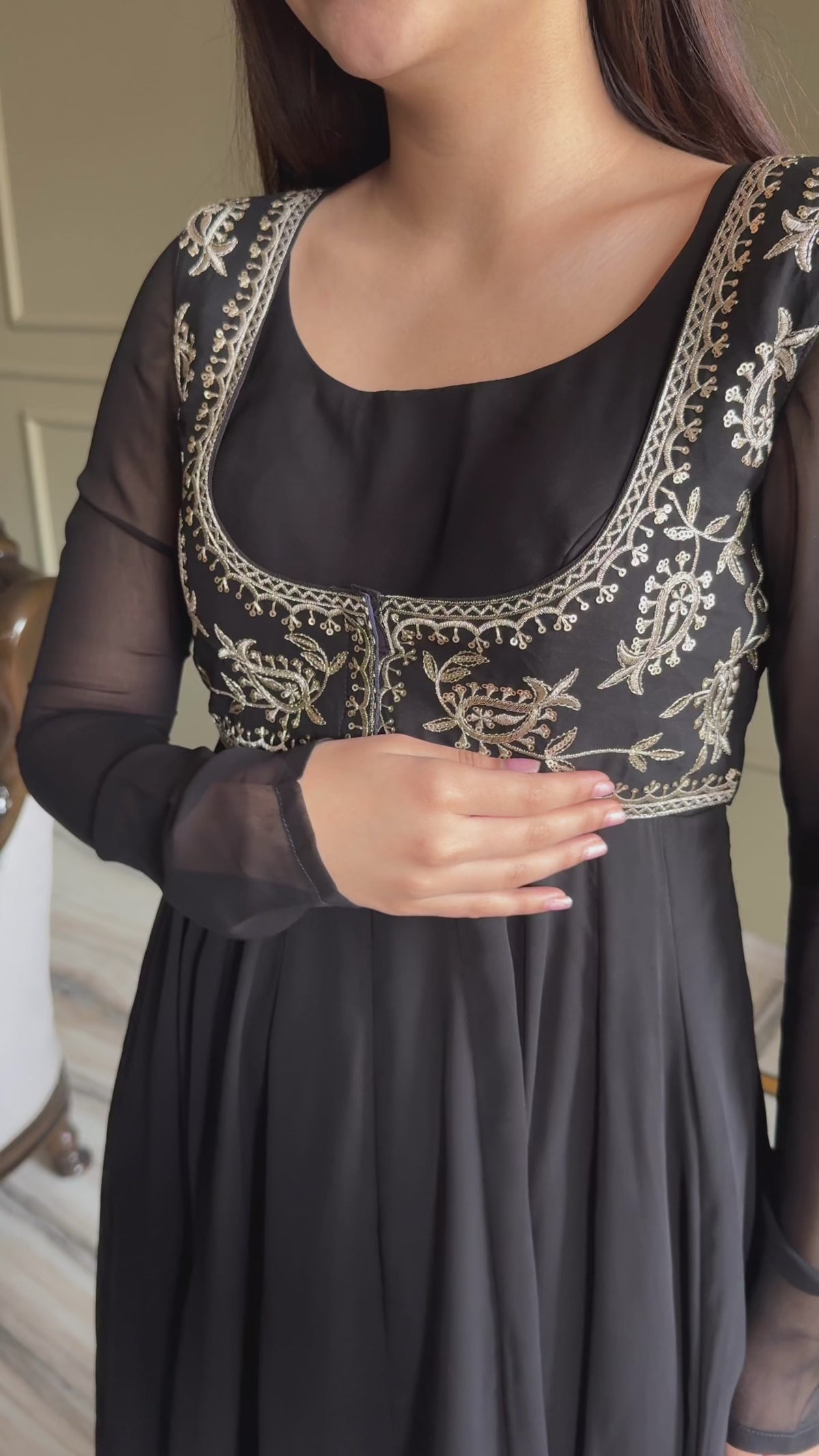 Black Georgette Anarkali Gown with Koti
