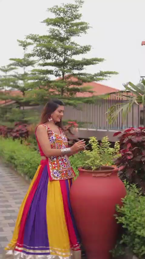 Multi Colour Lehenga with Real Mirror Work Blouse