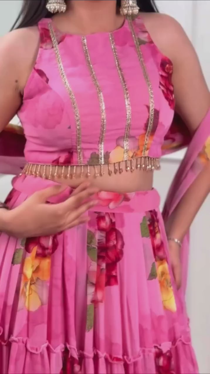 Black Floral Print Lehenga Set