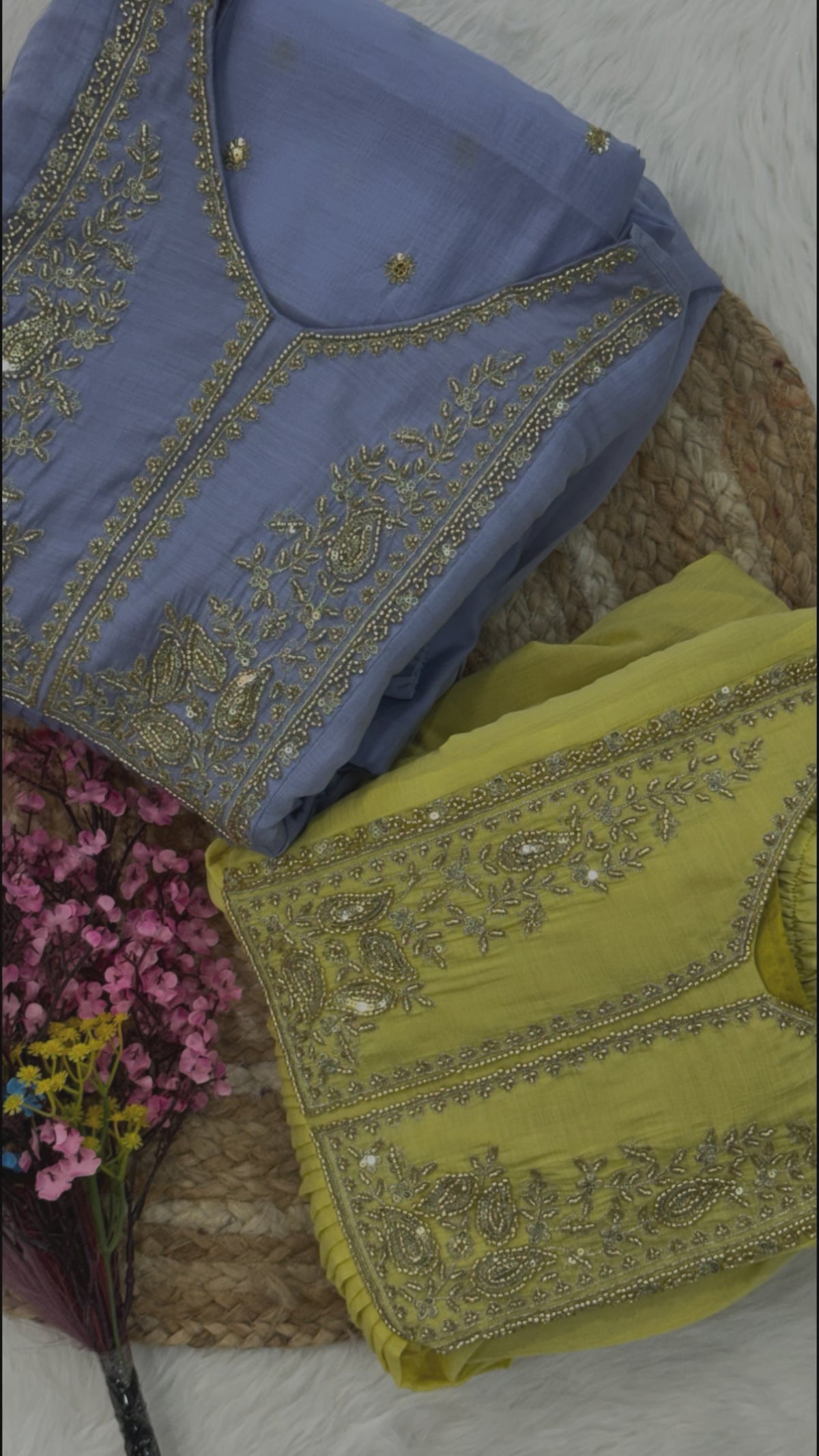 Lavender Chanderi Embroidered Gown Set
