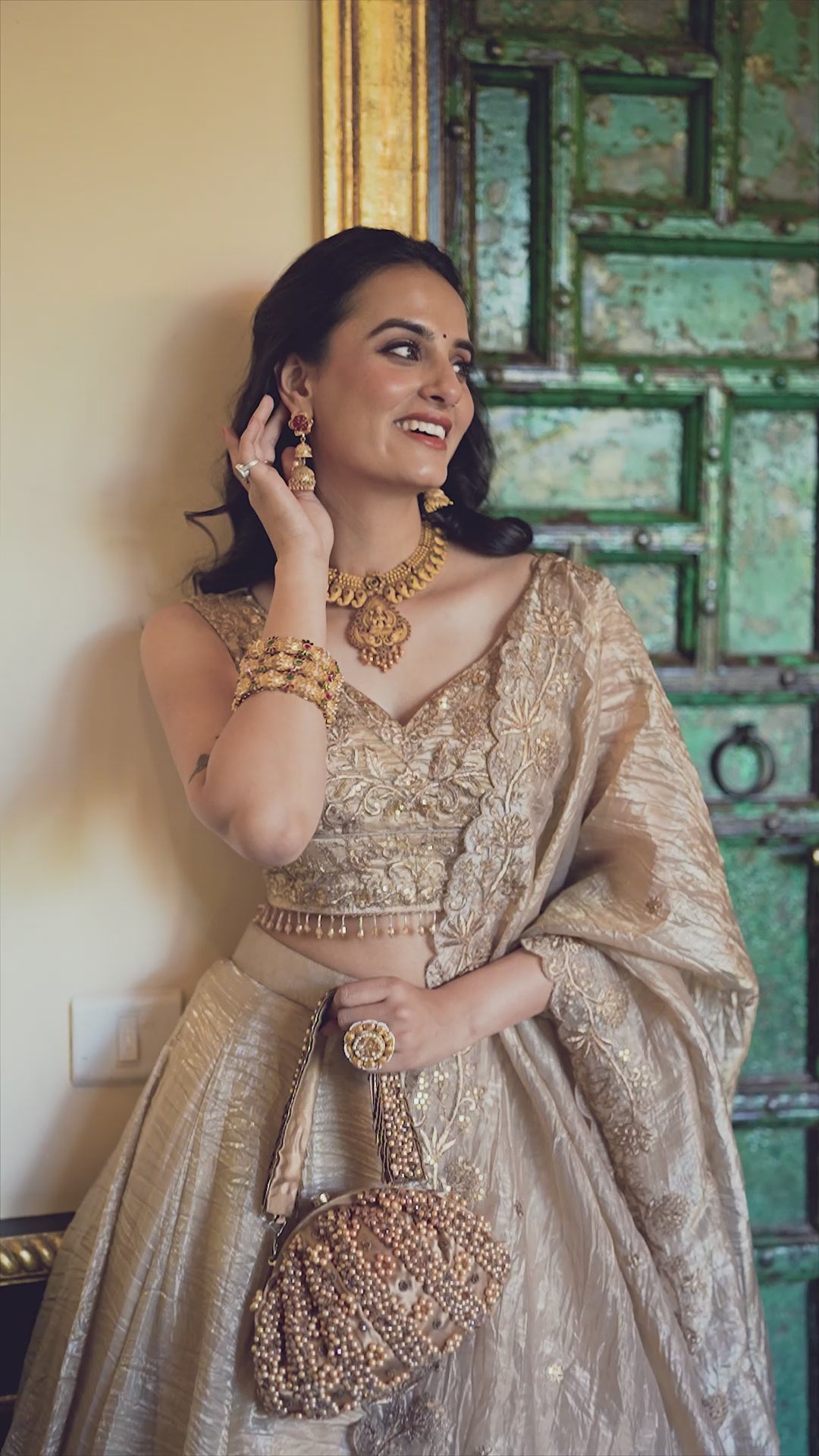 Gold Crush Lehenga with Sequins Work